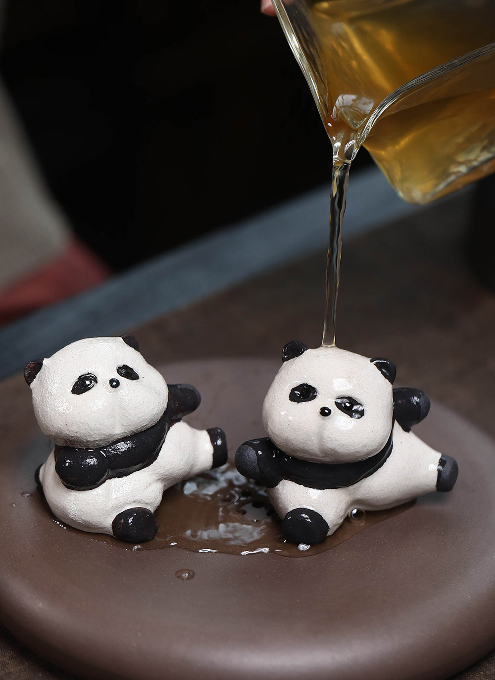 Gohobi fait à la main en céramique YiXing argile Gongfu Panda ornement thé animal de compagnie