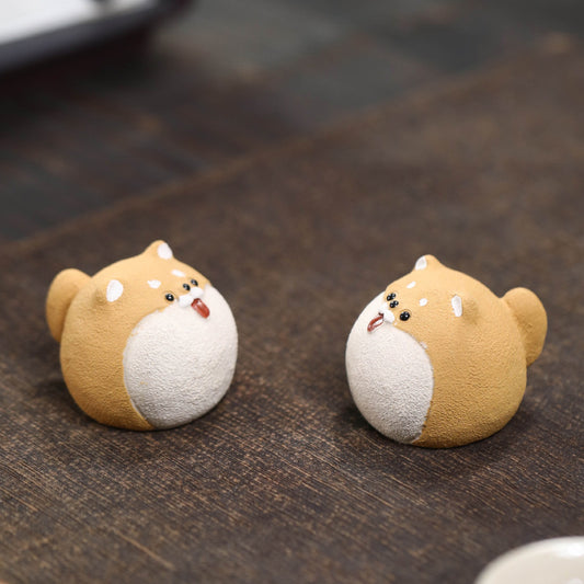 Purple sand tea pet dog eggs can be raised handmade creative zodiac dog Shiba Inu tea play tea set accessories tea table ornament small round dog