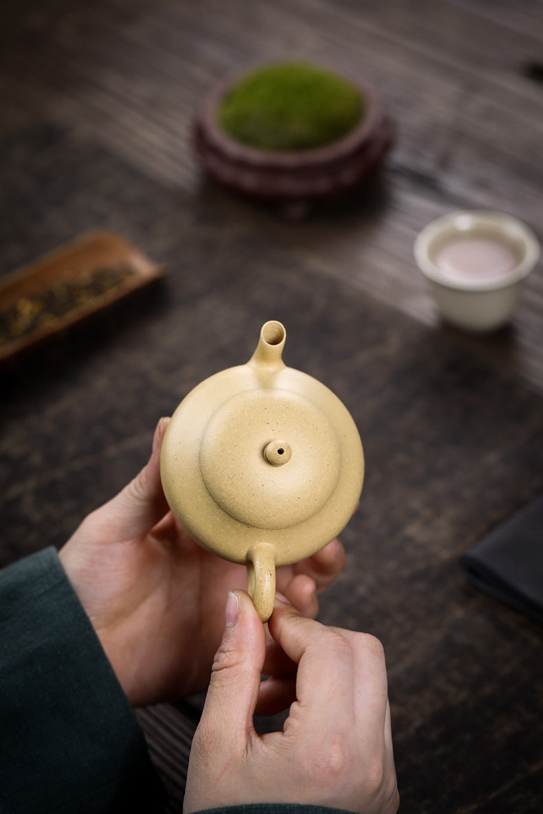 Gohobi Handmade Yixing Green Zisha Clay Junde Teapot – 110ml “Ben Lü” Clay Gongfu Teapot with Inner Push Hole, Thin-Walled Design for Chaozhou Brewing