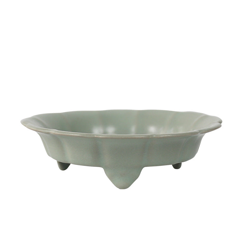 Gohobi Ru Kiln Three-Legged Ikebana Planter – Ice Crackle Celadon Ceramic Narcissus Bowl