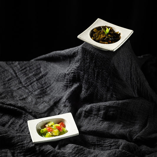 Gohobi Japanese Vintage Jingdezhen Coarse Pottery Square Condiment Dish