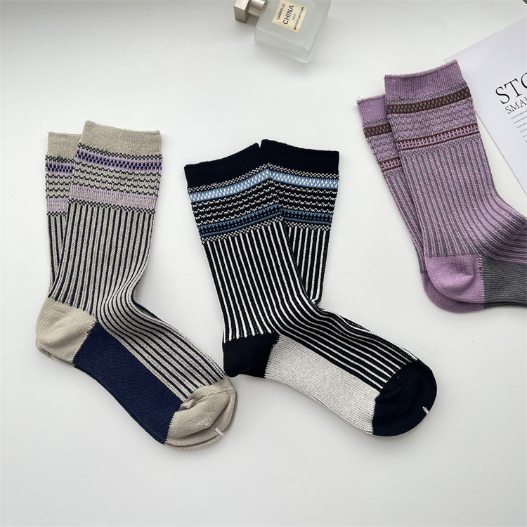Gohobi Vintage Ribbed Knit Mid-Calf Socks