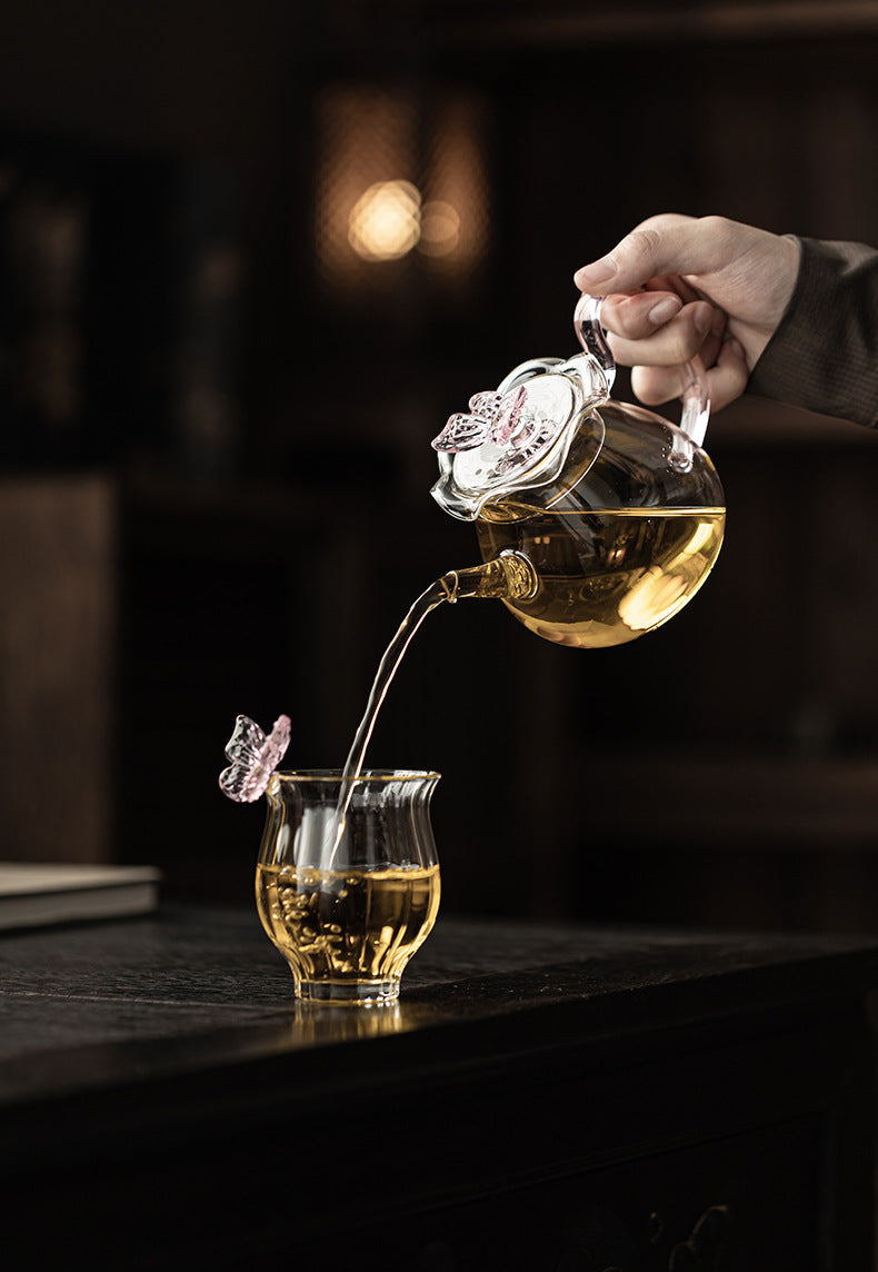 Gohobi Butterfly High Borosilicate Glass Tea Cup and Teapot Set – Heat-Resistant Transparent Gongfu Tea Set for Home and Office