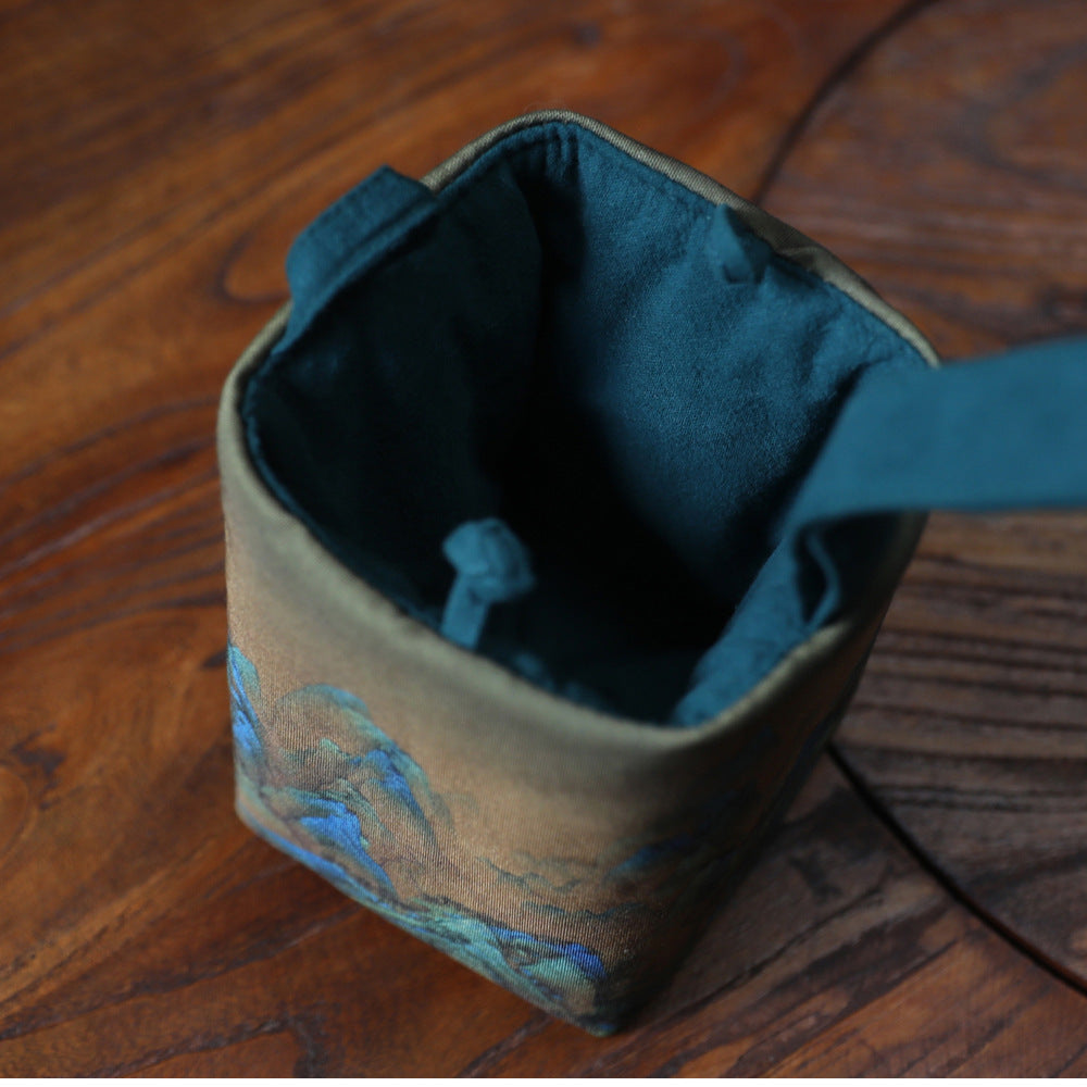 Gohobi Birds Mountains Rivers Teaware Storage Travel Bag (Handle Version) Shifuku
