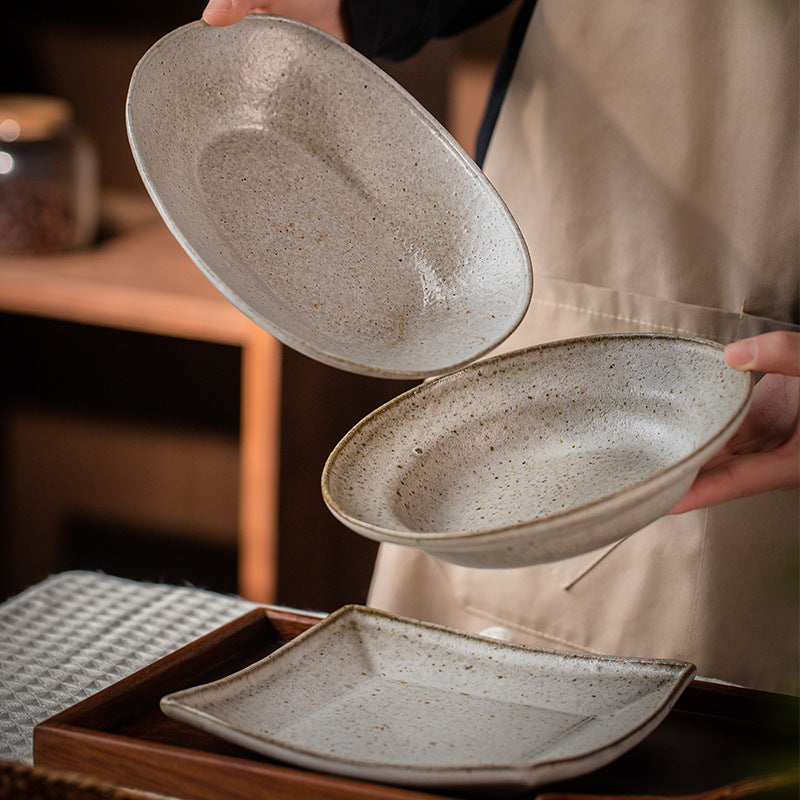 Gohobi Japanese Vintage Coarse Pottery Deep Plate