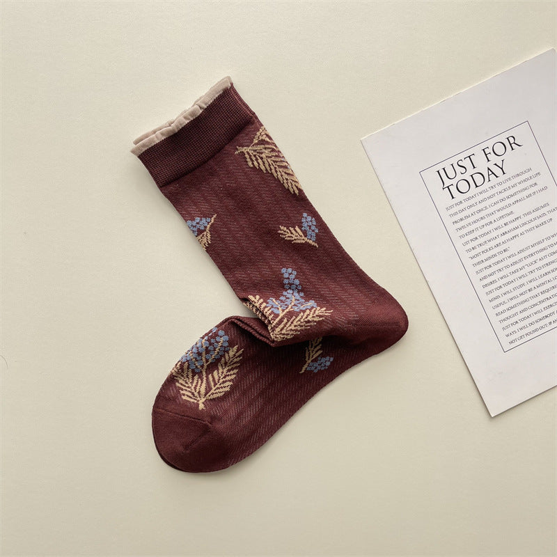 Gohobi Korean Floral Mesh Mid-Calf Socks