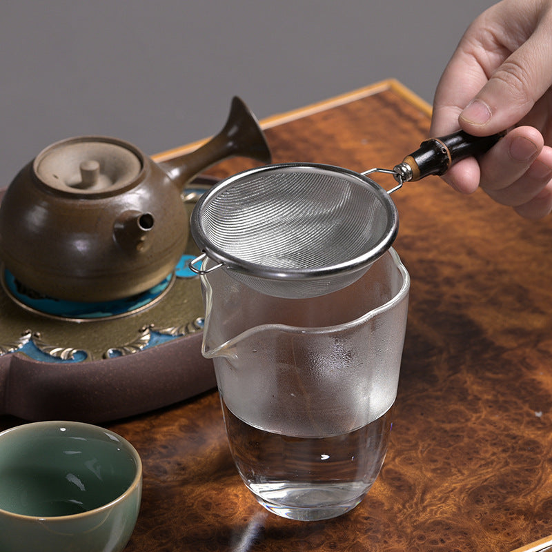 Gohobi New Purple Bamboo Handle Stainless Steel Tea Strainer