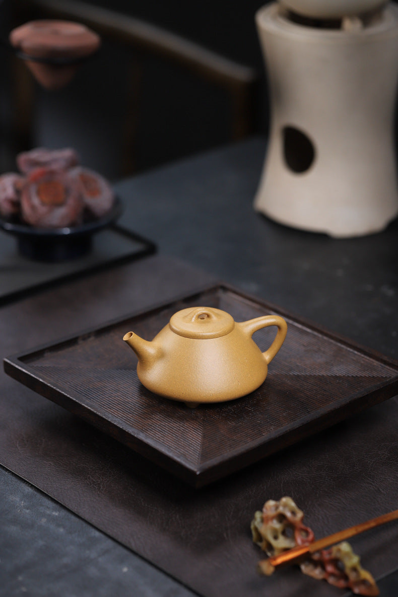 Gohobi Handmade Yixing Yellow Zisha Clay Teapot – 140ml Original Ore Huangjin Duan (Golden Duan) Clay Shih Piao Teapot, Thin-Walled Gongfu Purple Clay Teaware