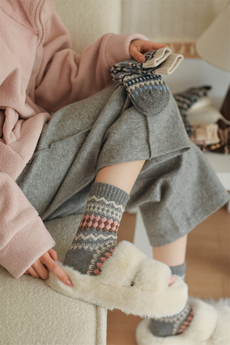 Gohobi Fair Isle Thick Mid-Calf Socks