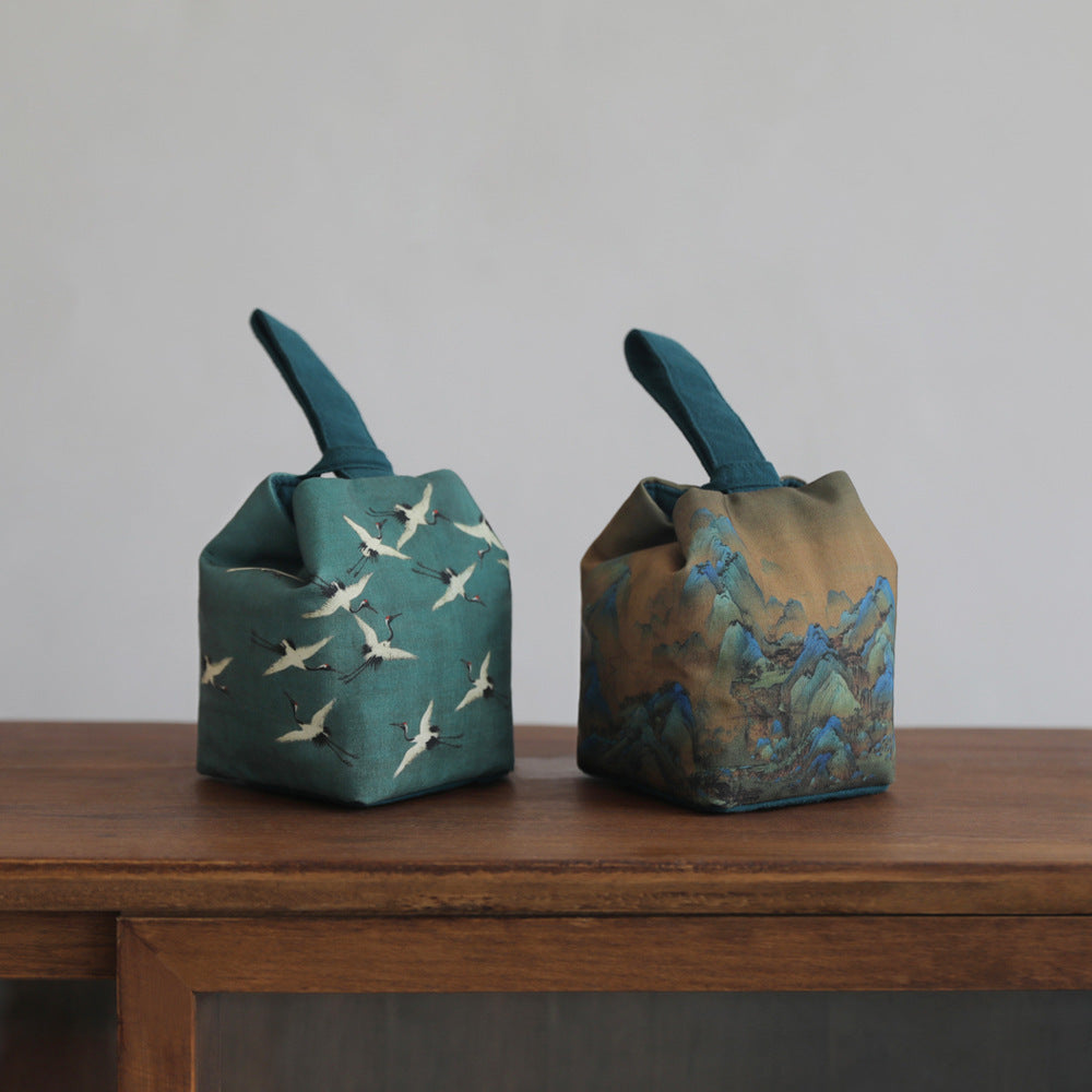 Gohobi Birds Mountains Rivers Teaware Storage Travel Bag (Handle Version) Shifuku