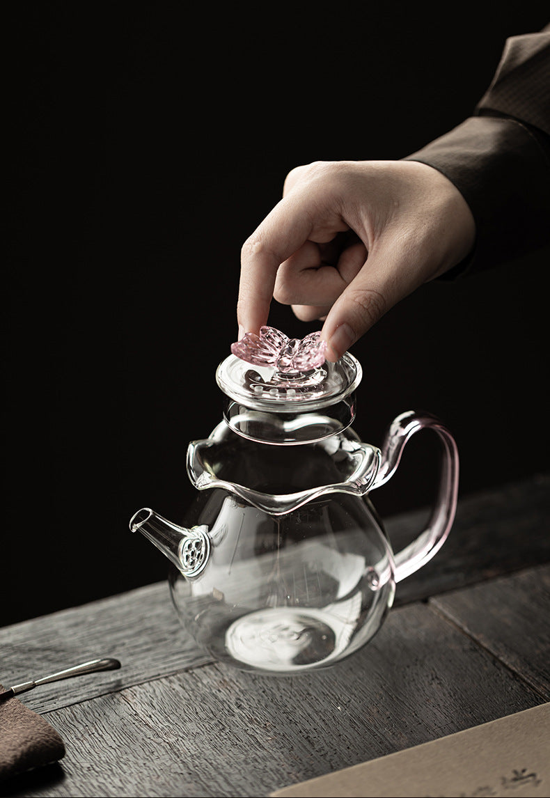 Gohobi Butterfly High Borosilicate Glass Tea Cup and Teapot Set – Heat-Resistant Transparent Gongfu Tea Set for Home and Office