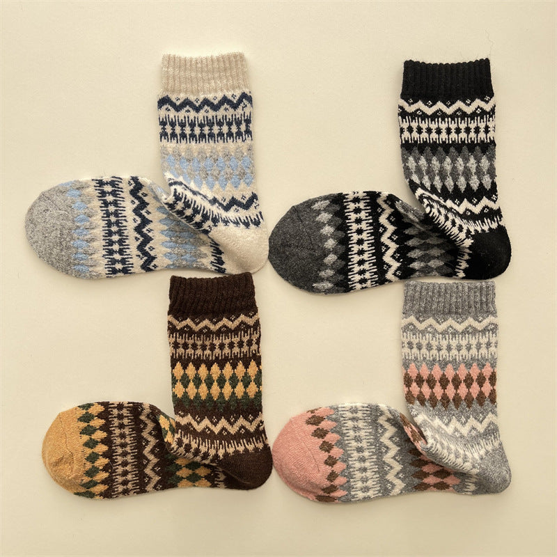 Gohobi Fair Isle Thick Mid-Calf Socks