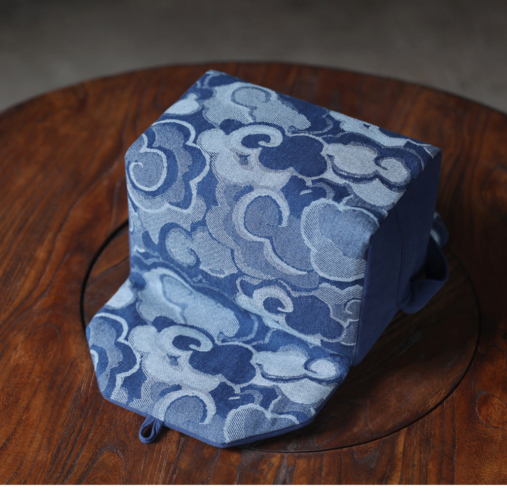 Gohobi Large Blue Wave Pattern Teaware Storage Travel Bag Shifuku
