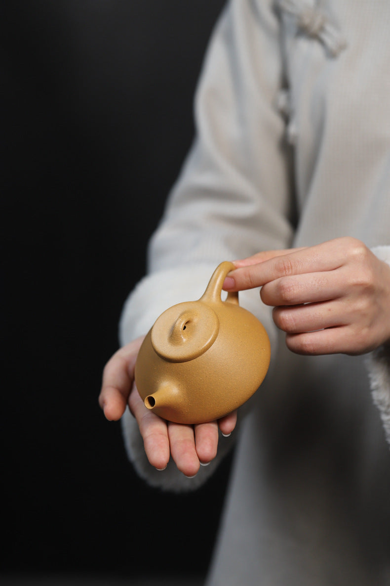 Gohobi Handmade Yixing Yellow Zisha Clay Teapot – 140ml Original Ore Huangjin Duan (Golden Duan) Clay Shih Piao Teapot, Thin-Walled Gongfu Purple Clay Teaware