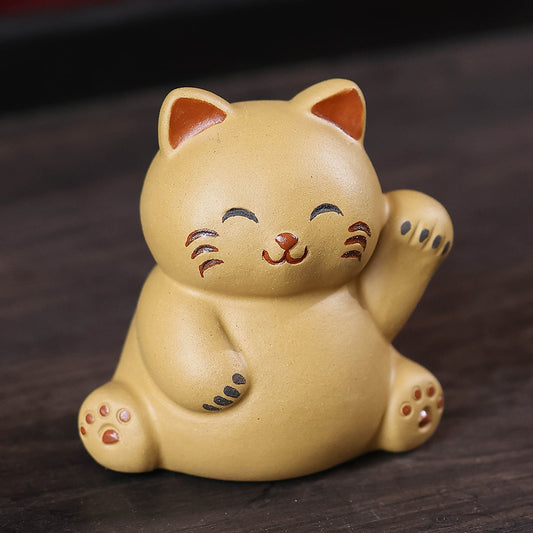 Lucky Cat Tea Pet Ornament Purple Sand Cat Kung Fu Tea Set Boutique Raising Tea Play Accessories Decorative Gifts