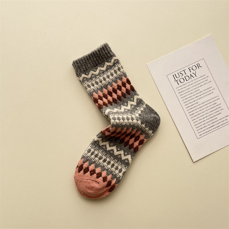 Gohobi Fair Isle Thick Mid-Calf Socks