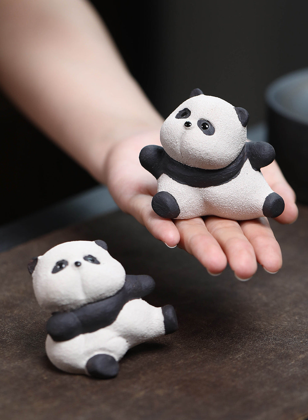 Gohobi fait à la main en céramique YiXing argile Gongfu Panda ornement thé animal de compagnie