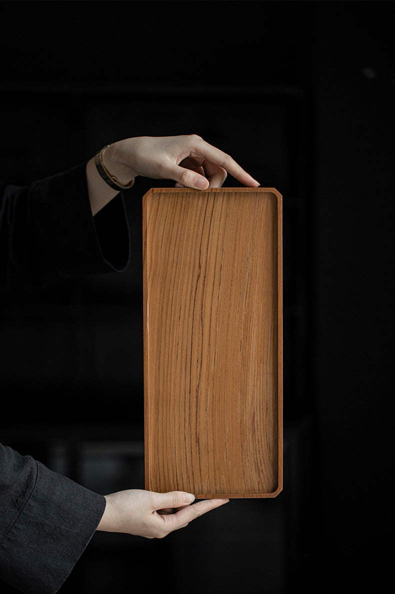 Plateau rectangulaire en teck brun style japonais Gohobi Wabi-Sabi 007
