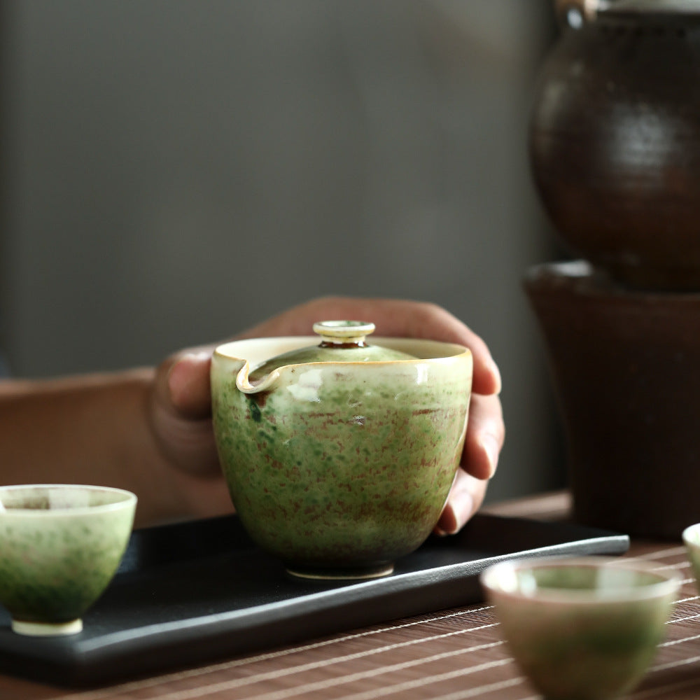 Gohobi Retro Handmade Soda Glaze Green Gaiwan Tea Bowl Hohin Teapot