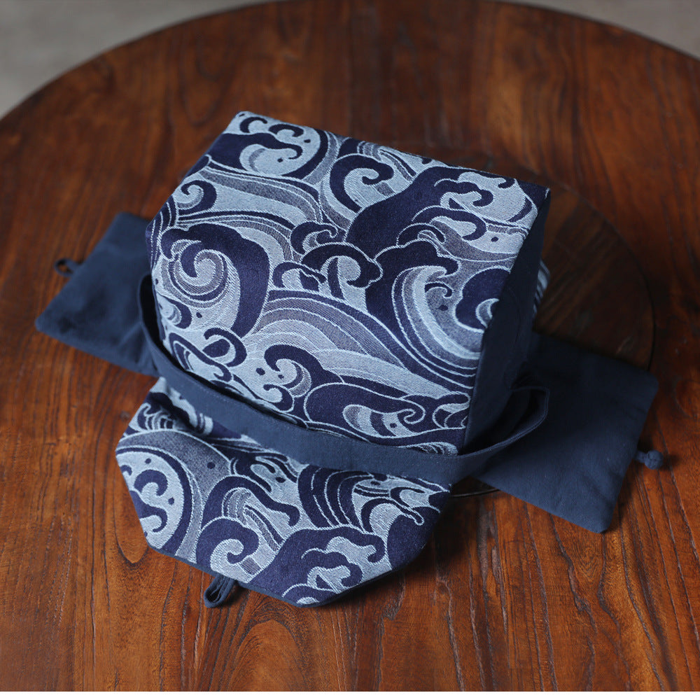 Gohobi Large Blue Wave Pattern Teaware Storage Travel Bag Shifuku