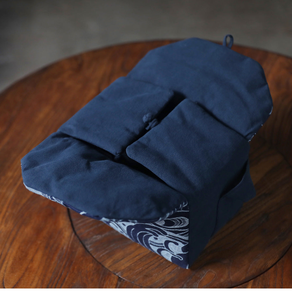Gohobi Large Blue Wave Pattern Teaware Storage Travel Bag Shifuku