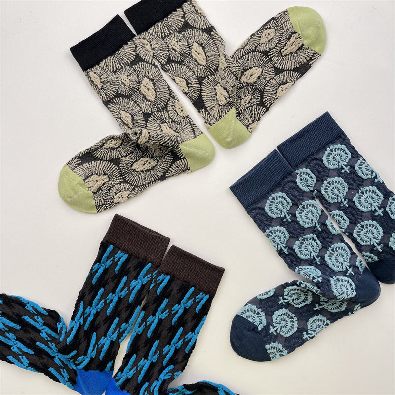 Gohobi Geometric Embossed Irregular Pattern Socks