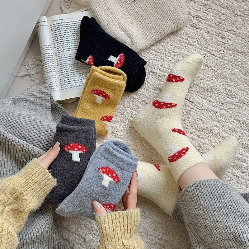 Gohobi Cozy Fleece-Lined Mushroom Women Socks
