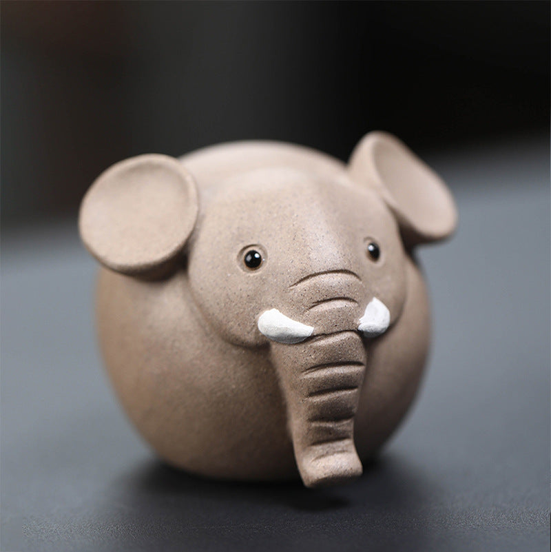 Gohobi fait à la main en céramique YiXing argile ronde éléphant ornement thé animal de compagnie