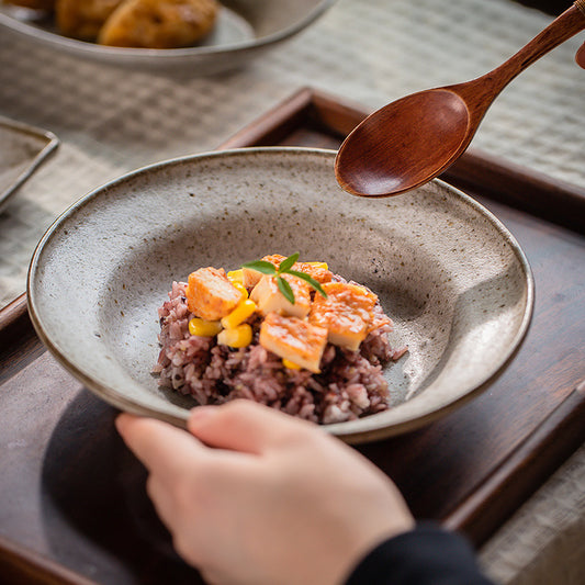 Gohobi Japanese Vintage Coarse Pottery Deep Plate