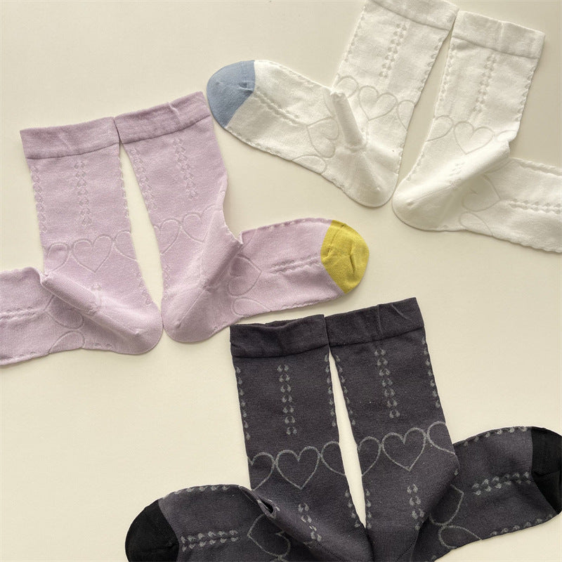 Gohobi Heart-Pattern Color-Block Mesh Socks