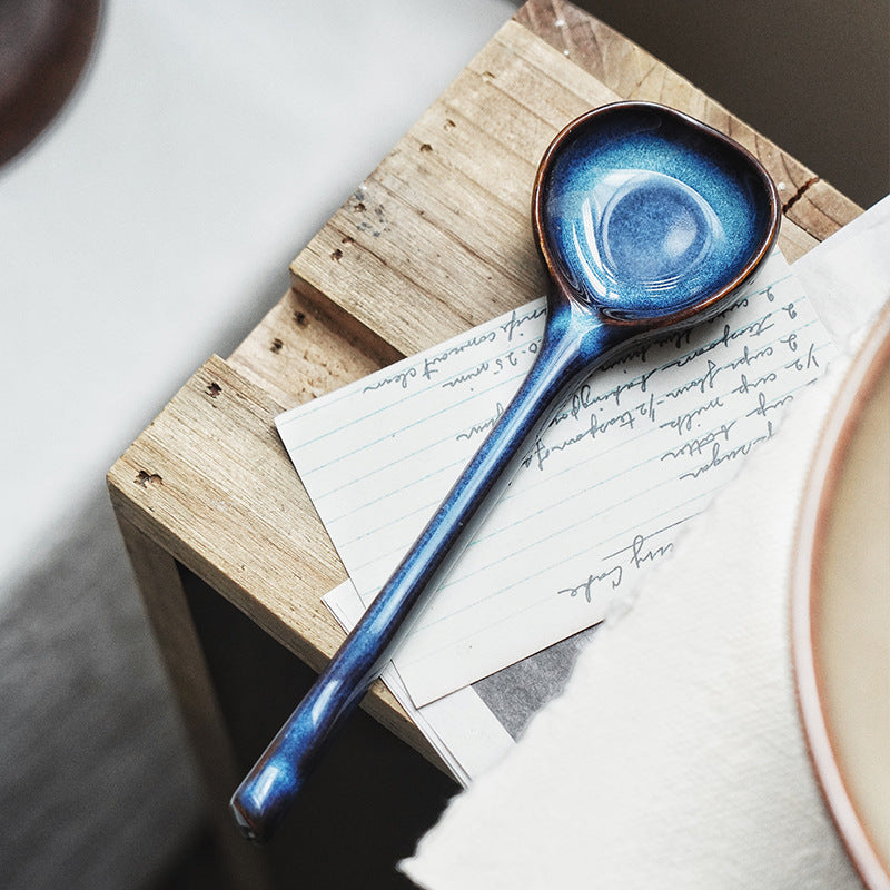 Gohobi Japanese Vintage Ceramic Long-Handle Spoon