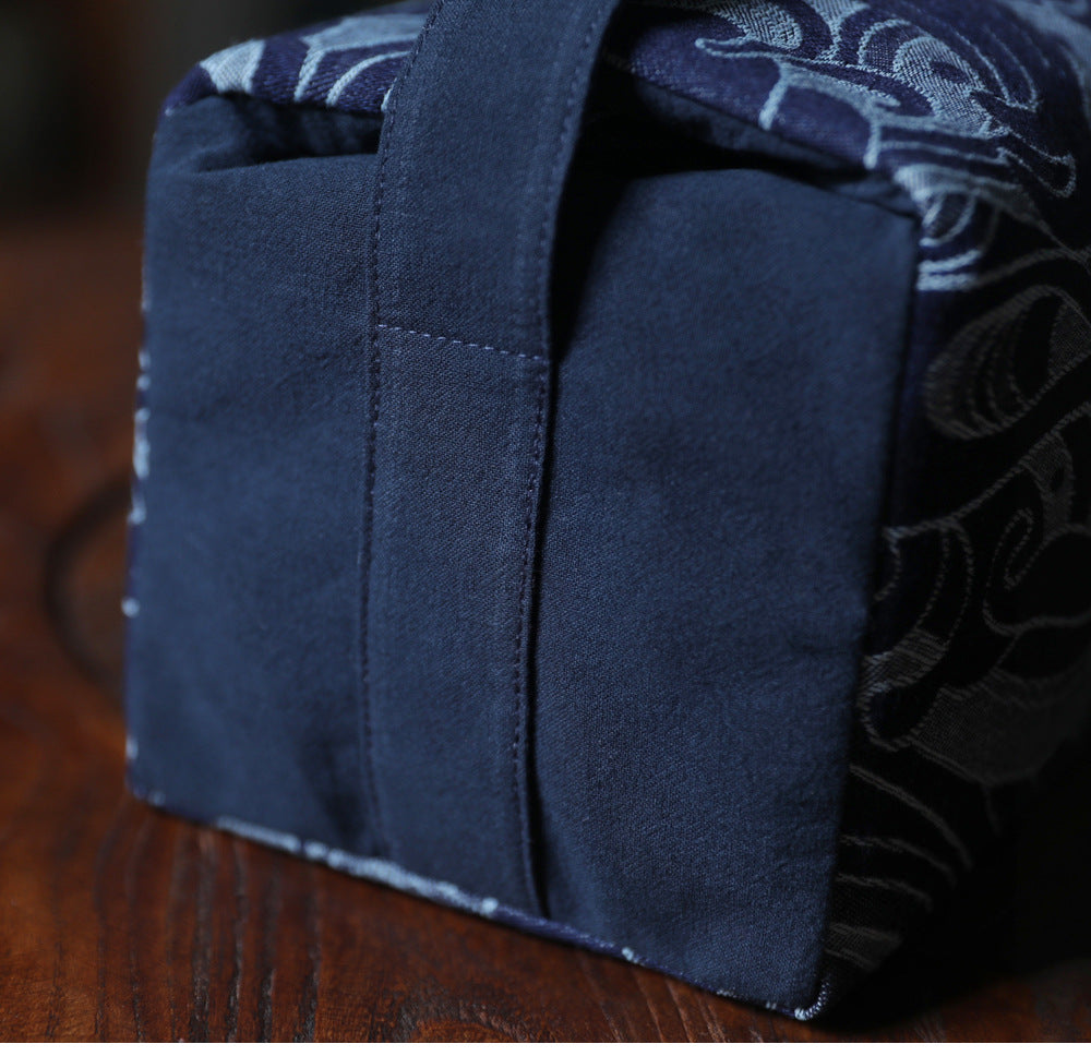 Gohobi Large Blue Wave Pattern Teaware Storage Travel Bag Shifuku