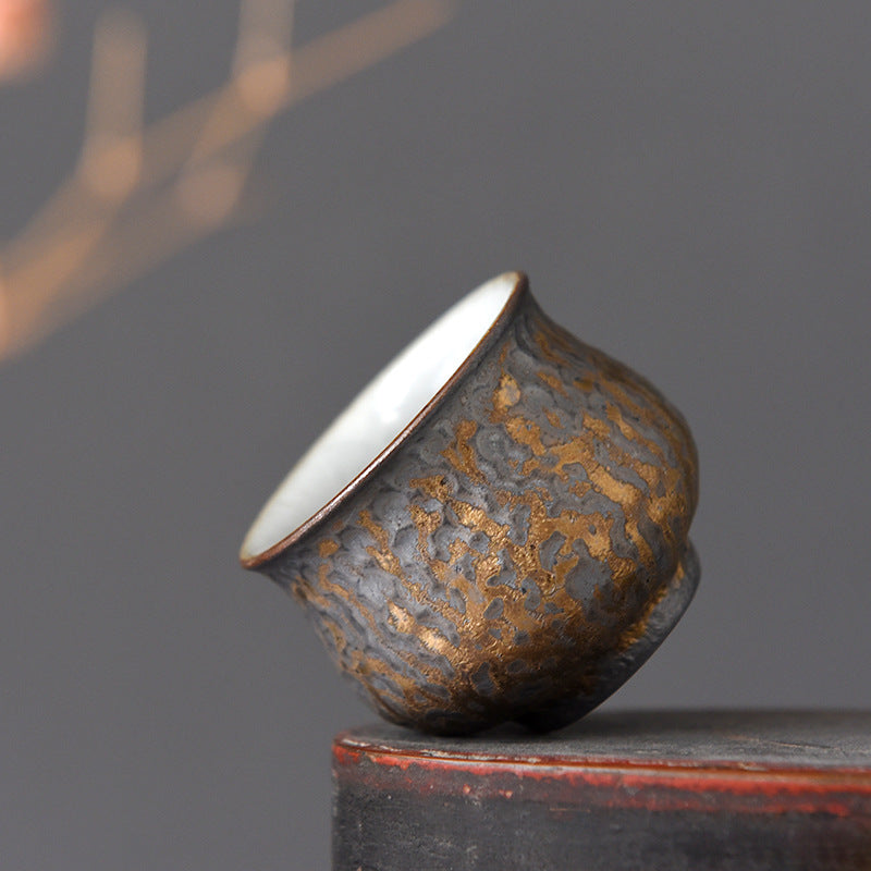 Gohobi Ceramic Gilded Hammer Pattern Black Tea Cup – 70ml Handmade Gongfu Tasting Cup
