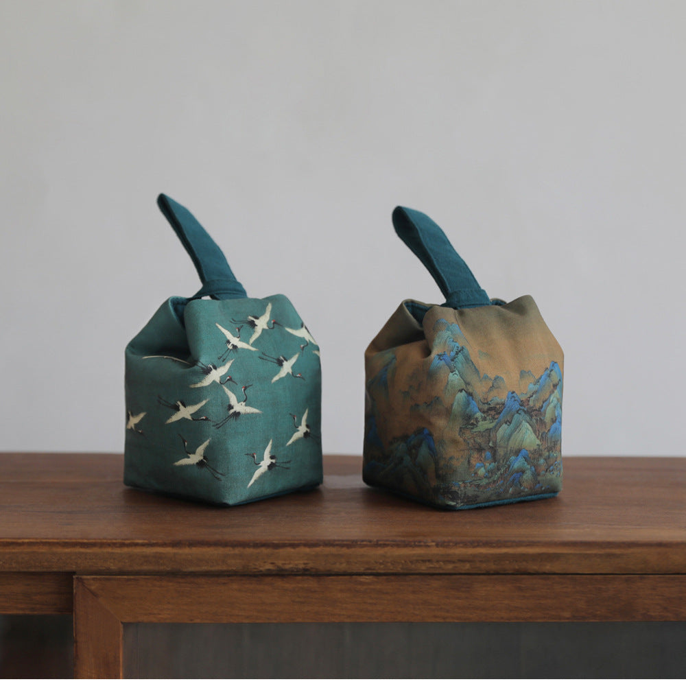 Gohobi Birds Mountains Rivers Teaware Storage Travel Bag (Handle Version) Shifuku