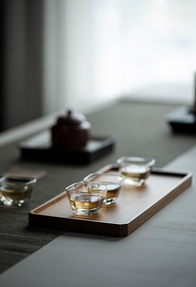 Plateau rectangulaire en teck brun style japonais Gohobi Wabi-Sabi 007