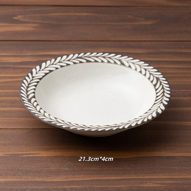 Assiette en céramique de romarin importée du Japon, assiette profonde rétro japonaise, vaisselle de table à manger française en gros, vaisselle ambrée