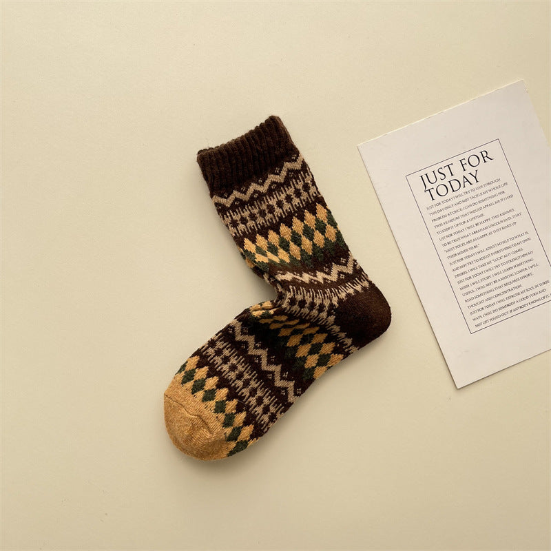 Gohobi Fair Isle Thick Mid-Calf Socks