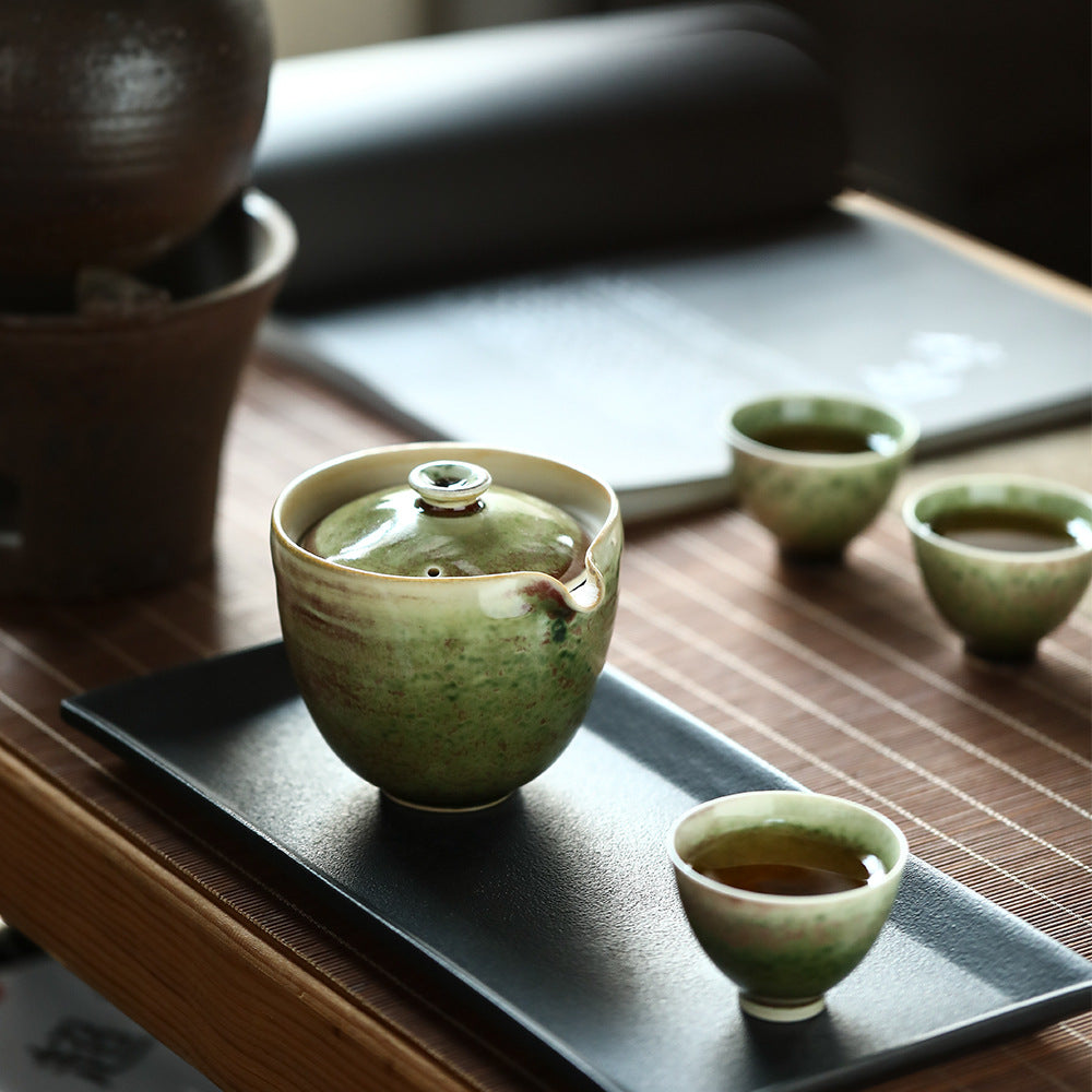Gohobi Retro Handmade Soda Glaze Green Gaiwan Tea Bowl Hohin Teapot