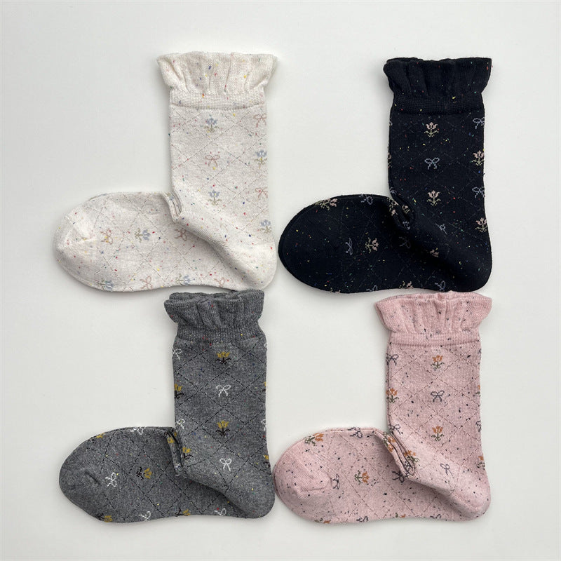 Gohobi Japanese Vintage Bubble Edge Floral Mid-Calf Socks