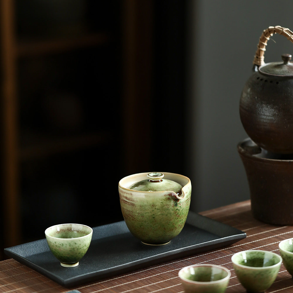 Gohobi Retro Handmade Soda Glaze Green Gaiwan Tea Bowl Hohin Teapot