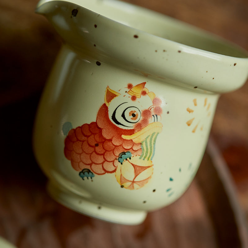 Gohobi Hand-painted Dance Lion Gaiwan Set Hohin Teapot