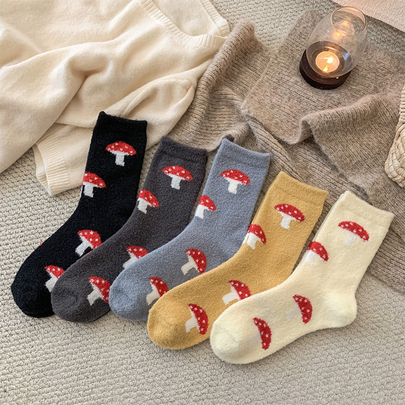 Gohobi Cozy Fleece-Lined Mushroom Women Socks