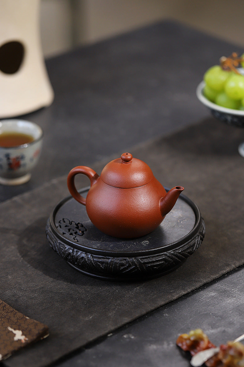 Gohobi Handmade Yixing Red Zisha Clay Teapot – 130ml Handmade Original Ore Raw Zhuni Pear-Shaped Teapot, Gongfu Tea Brewing Small Yixing Teaware