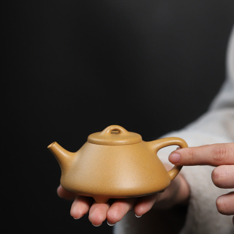 Gohobi Handmade Yixing Yellow Zisha Clay Teapot – 140ml Original Ore Huangjin Duan (Golden Duan) Clay Shih Piao Teapot, Thin-Walled Gongfu Purple Clay Teaware