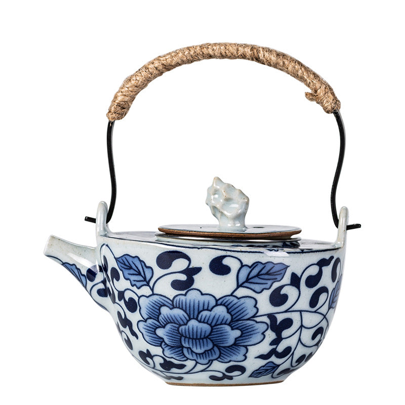 Gohobi Blue and White Porcelain Hemp Rope Handle Teapot