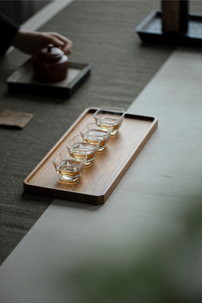 Plateau rectangulaire en teck brun style japonais Gohobi Wabi-Sabi 007