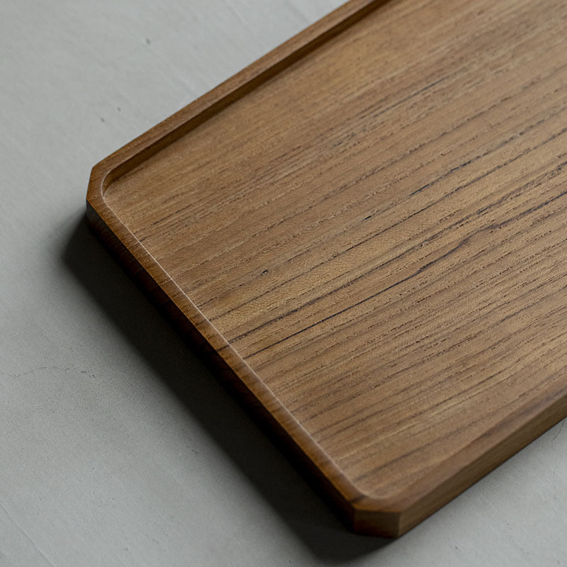Plateau rectangulaire en teck brun style japonais Gohobi Wabi-Sabi 007