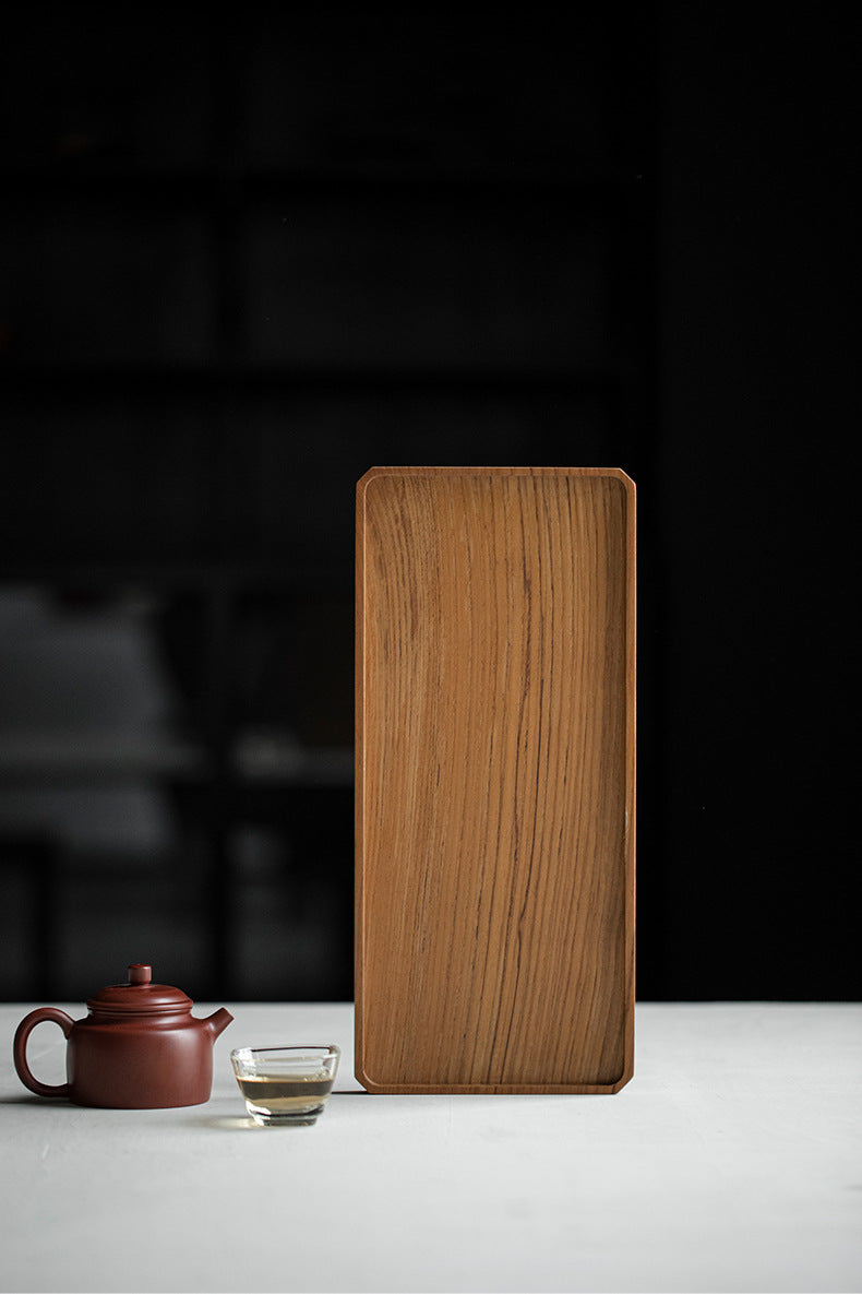 Plateau rectangulaire en teck brun style japonais Gohobi Wabi-Sabi 007