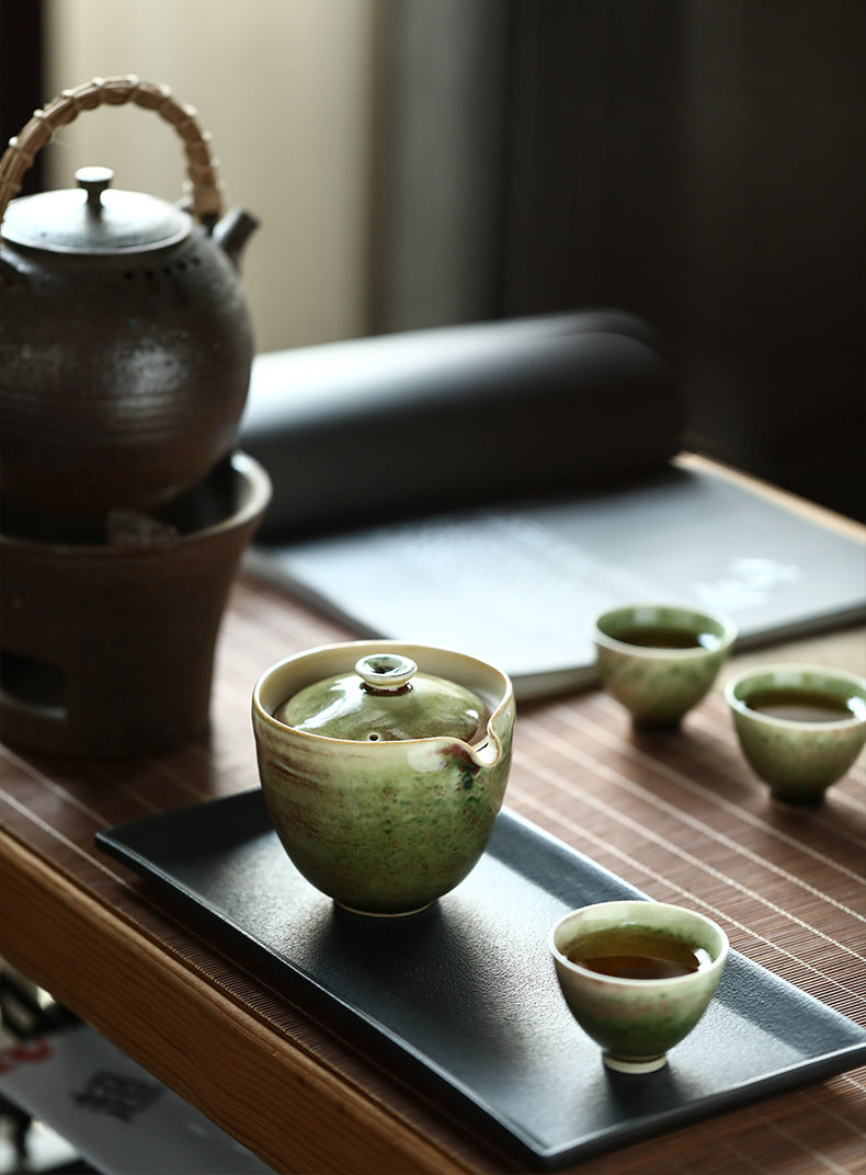 Gohobi Retro Handmade Soda Glaze Green Gaiwan Tea Bowl Hohin Teapot