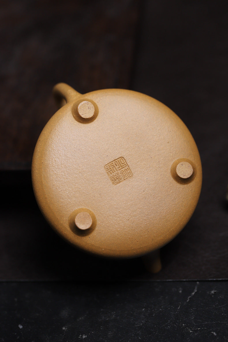 Gohobi Handmade Yixing Yellow Zisha Clay Teapot – 140ml Original Ore Huangjin Duan (Golden Duan) Clay Shih Piao Teapot, Thin-Walled Gongfu Purple Clay Teaware